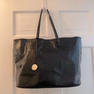 Furla Shopping Tote in Patent Leather with Silver Toggle.
